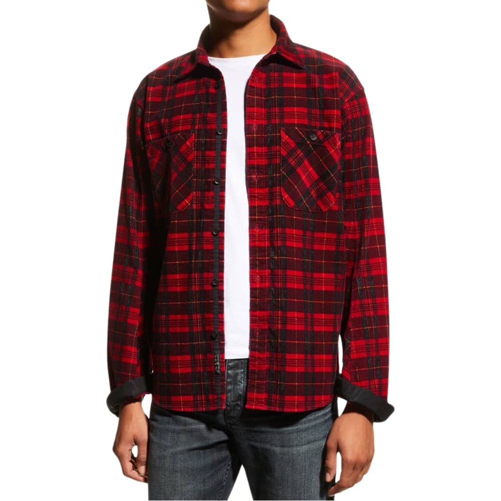 Rag & Bone Men's Corduroy Engineered Plaid Snap Sport Shirt - Picture 2 of 6